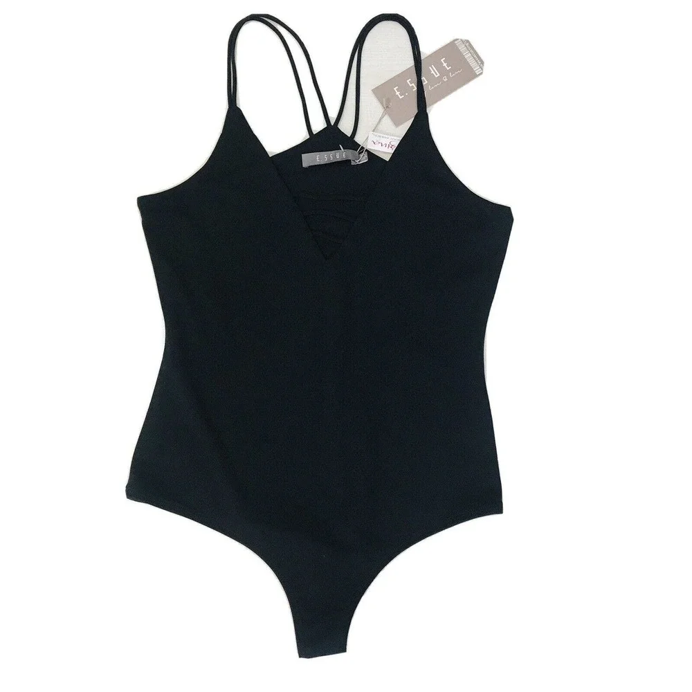 NEW Essue Bodysuit Black, Strappy Lined Size M
